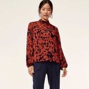 ARITZIA BABATON Floral Sheer Mockneck Blouse - Size XXS / XS